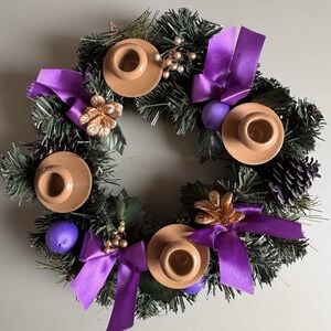 Vermont Christmas Company Advent Wreath Gold Candle Holders Purple & Gold Detail